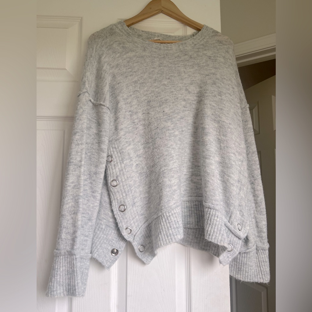 Gray Snap Button Sweater
